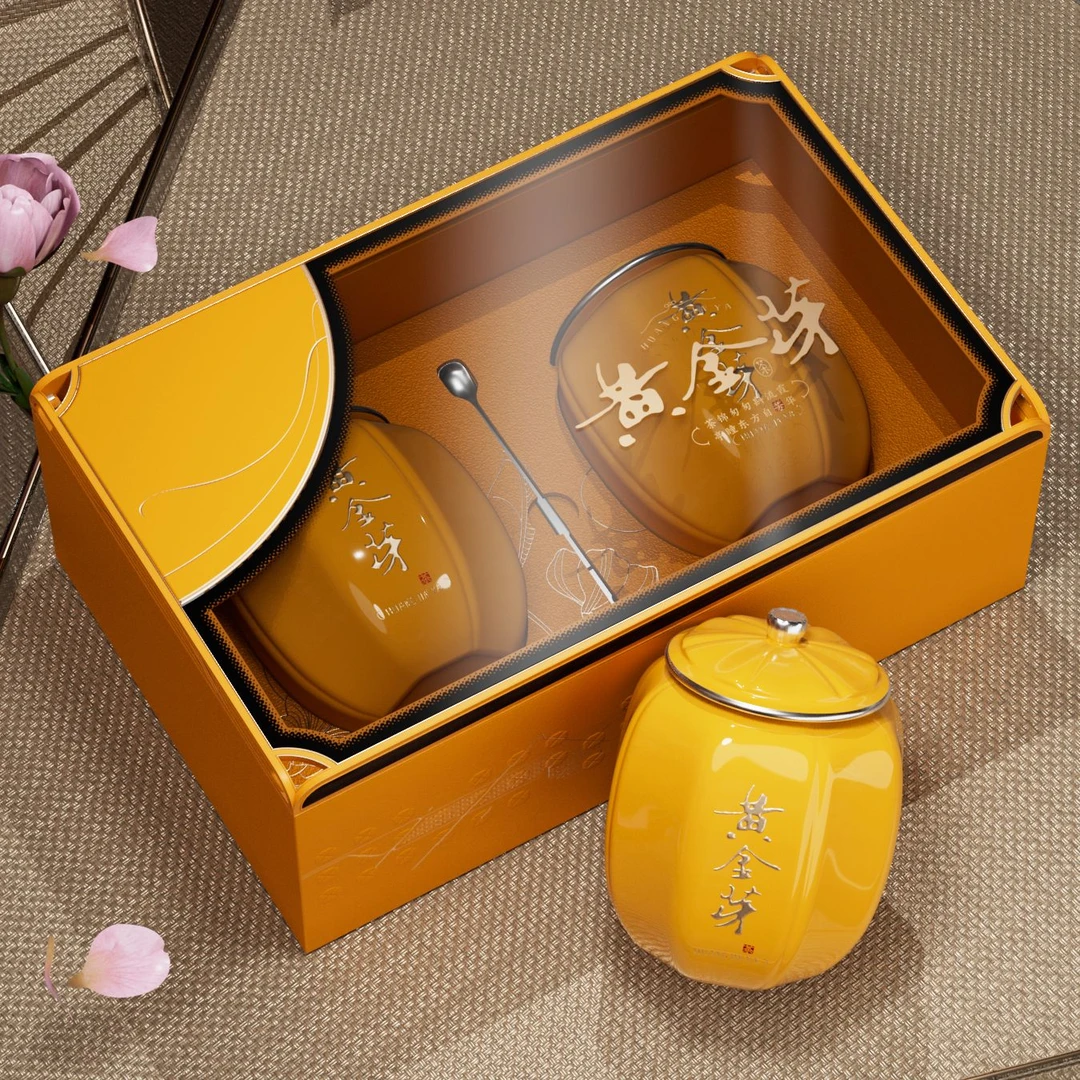 一曲山河 双陶瓷罐装黄金芽亚克力礼盒装带茶勺-z-