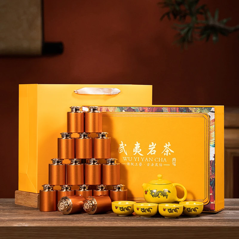 龙凤呈祥 肉桂 岩茶 礼盒装 16罐装带礼盒 带礼袋 带茶具-z-