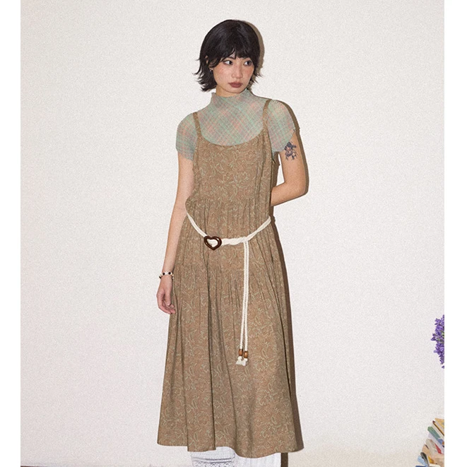 化学少女「无线电台」女装连衣裙气质时尚夏季复古花朵印花吊带裙