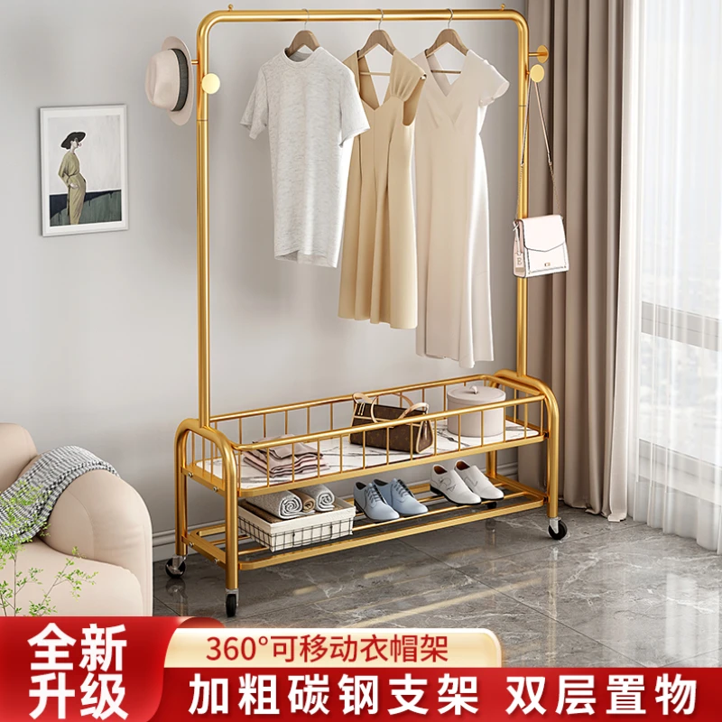 匠华福落地衣架卧室结实耐用网红挂衣落地杆脏衣篓双层轻奢室内