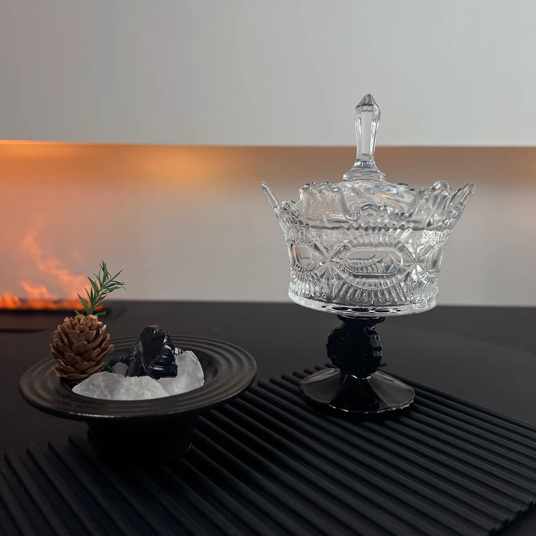 高档水晶皇冠玻璃罐极简轻奢风黑挺黑底糖果罐