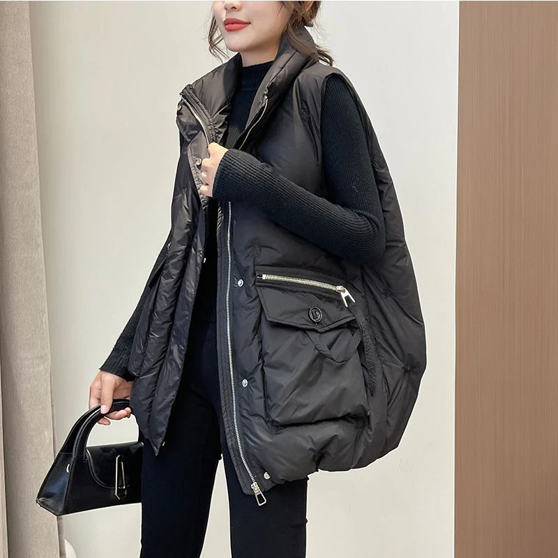秋冬季新款韩版宽松棉服马甲女士外穿潮流时尚大口袋坎肩马夹潮