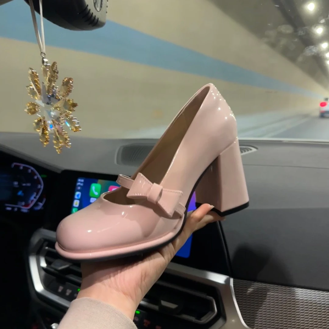 【樱落】春季新款纯欲百搭在逃公主鞋粗跟高跟蝴蝶结玛丽珍鞋单鞋