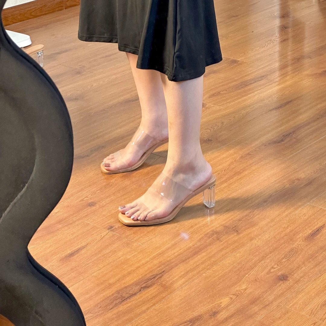 秒变大长腿~透明高跟鞋拖鞋女夏外穿凉鞋粗跟凉拖