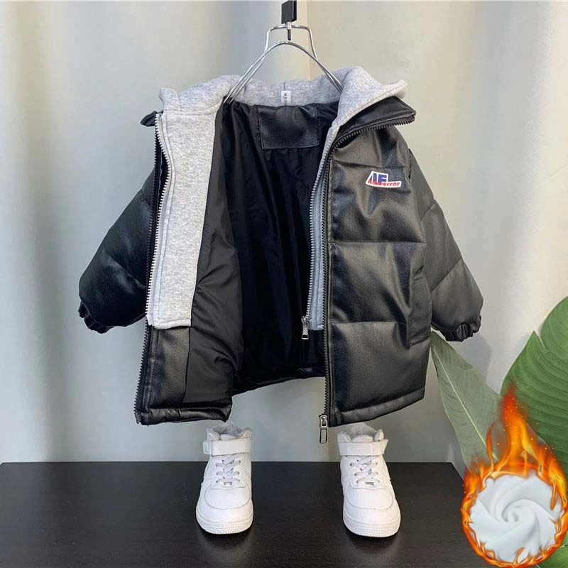 男童棉服加厚皮衣炸街宝宝儿童冬装皮棉袄中大童冬季加厚棉衣外套