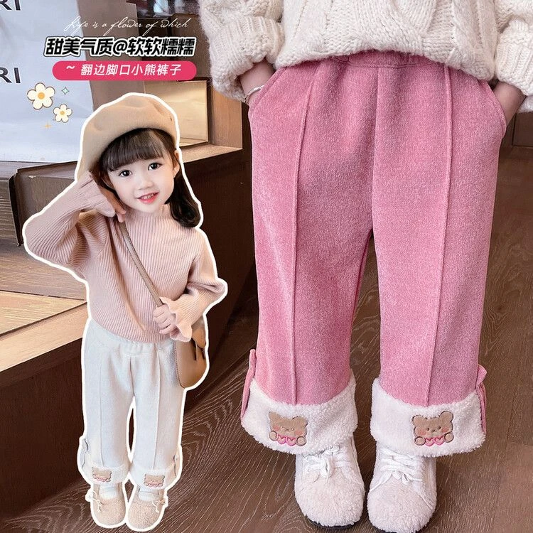 女童阔腿裤冬季2023新款儿童洋气加绒加厚直筒裤长裤外穿潮流