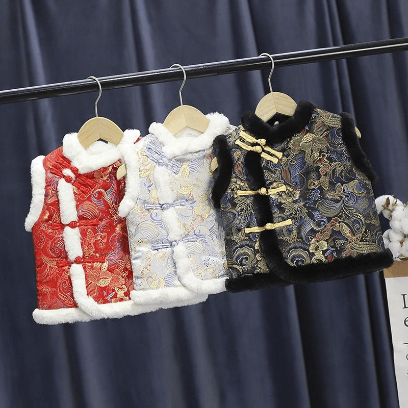 2023新款男女童背心坎肩唐装马甲幼儿小童民族风儿童冬季中国风