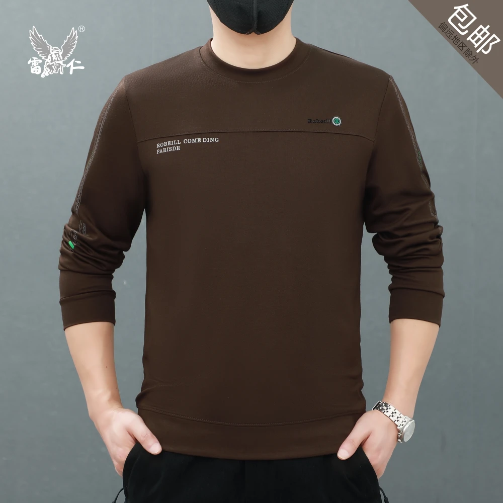 雷仁2024秋冬新款男士印花长袖休闲衫高档套头圆领卫衣男LR66K08