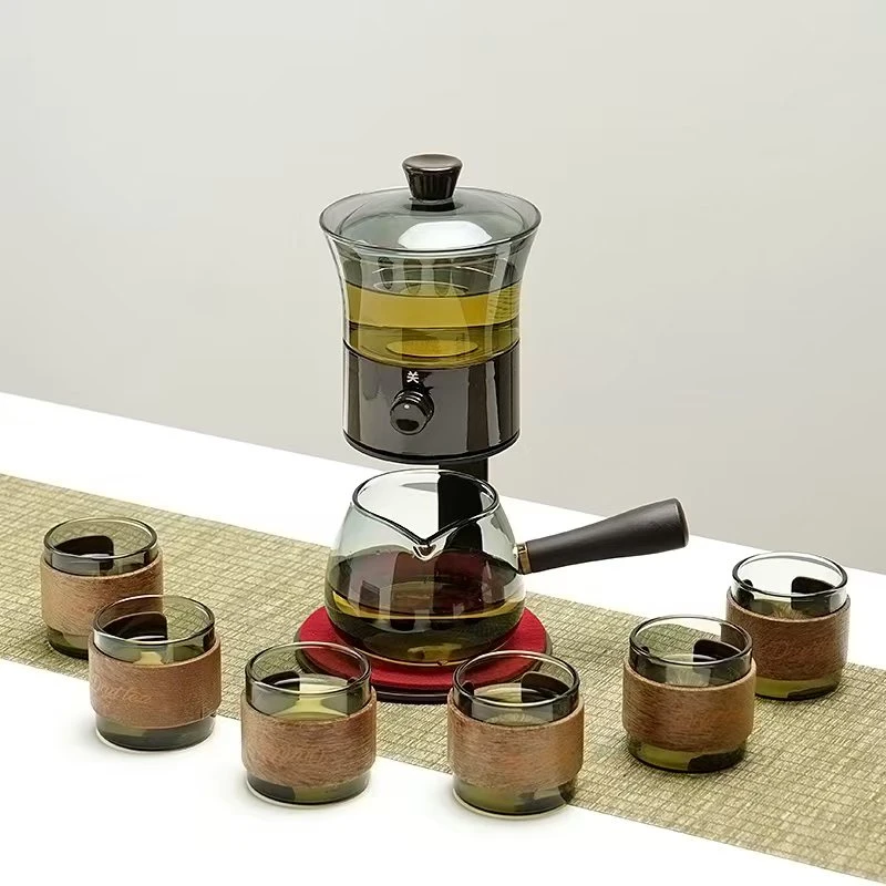 烟灰色玻璃懒人茶具套装家用耐高温泡茶器半自动茶水分离功夫茶具