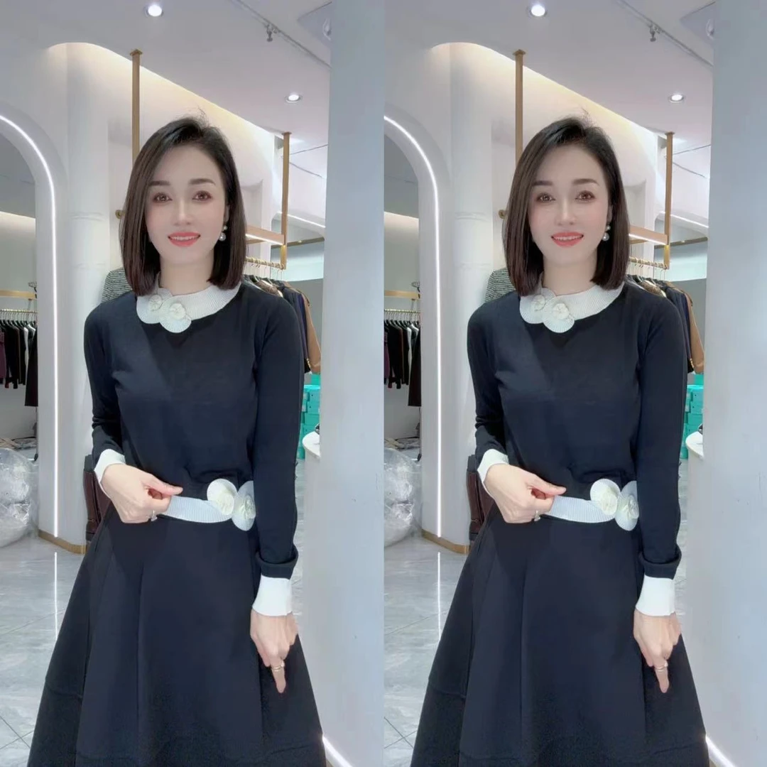 【少琴家】2024新款时尚百搭圆领拼接花朵小衫