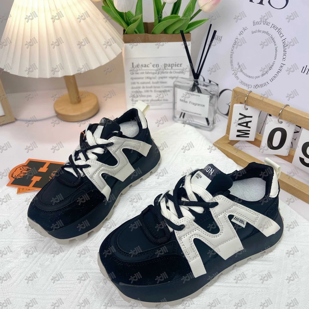 【奶油栗子】厚底女2023秋季新款真皮绑带增高休闲运动老爹鞋808