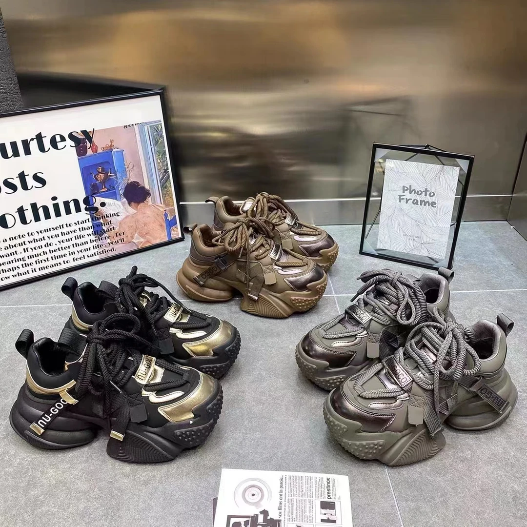 真皮老爹鞋2024年秋季新厚底增高休闲运动鞋ins潮鞋68089