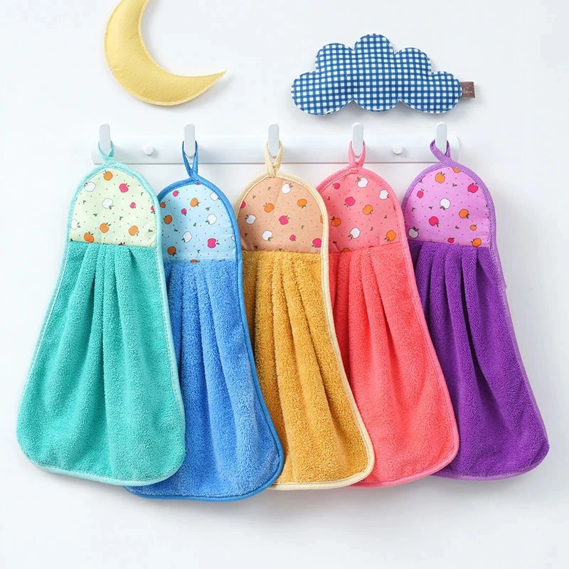 【发5条】厨房擦手巾挂式吸水性好珊瑚绒卫生间柔软擦手擦车洗碗布