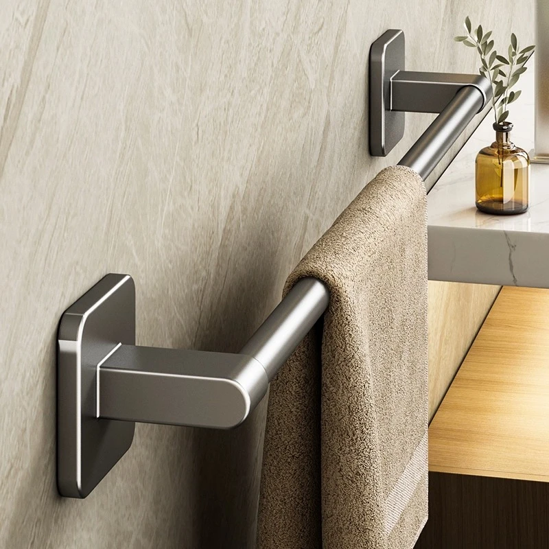 优勤卫生间浴巾置物架免打孔浴室墙上双杆挂架收纳挂钩壁挂置物架