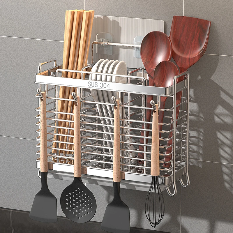 不锈钢筷子收纳盒厨房筷子笼壁挂式筷笼家用刀具勺子筷子筒置物架