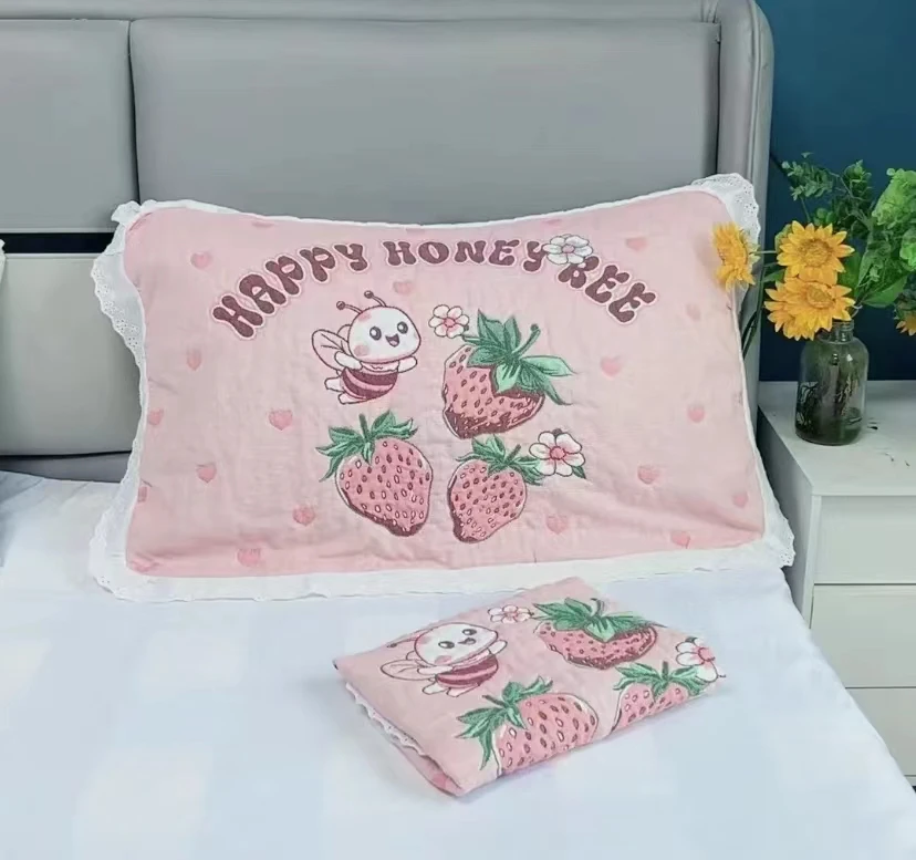 枕巾一对棉枕100%纯棉高档纱布成人枕巾柔软加大可爱加厚枕头巾