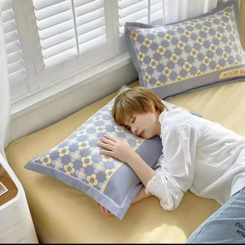 信封式百分百纯棉纱布枕套一对装加厚大吸汗透气成单人学生枕头套