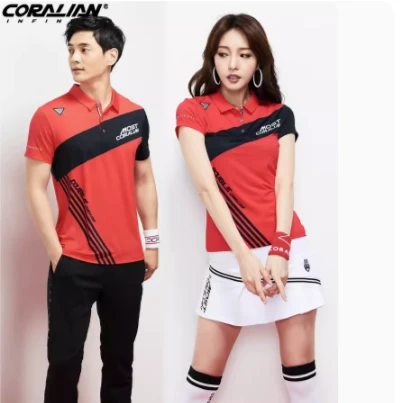韩国可莱安羽毛球服男女短袖上衣透气速干时尚休闲翻领情侣装套装