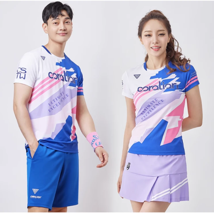 可莱安羽毛球服男女夏季新款透气速干短袖上衣情侣时尚运动服套装