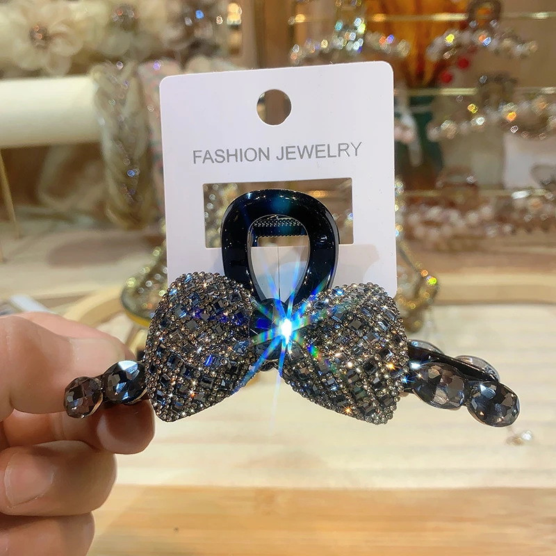 弈唯秋冬新款11厘米亮黑色中号抓夹气质网红轻奢时尚韩版抓夹