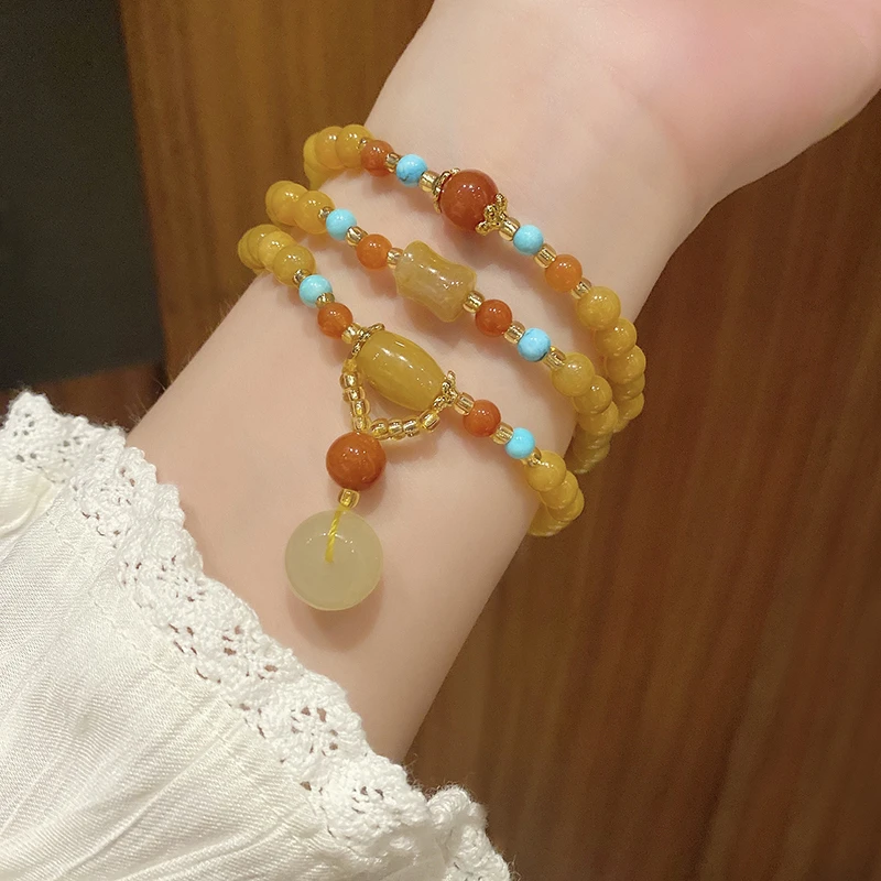 非金属手链 天然金丝复古手链项链三圈轻奢小众手工串珠饰品