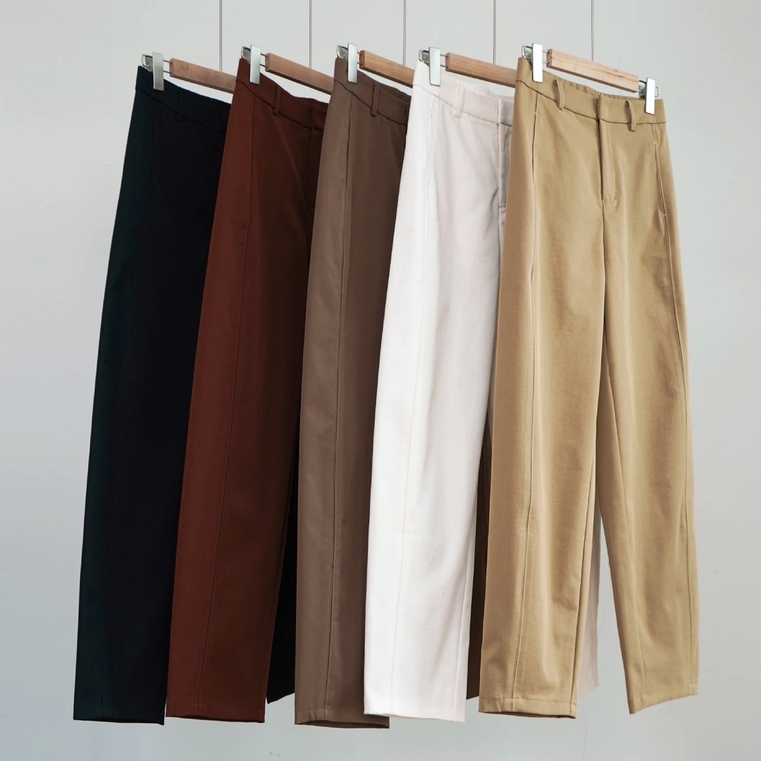 [早秋新款镰刀裤]手温熨烫面料高腰镰刀裤宽松显瘦百搭休闲直筒裤