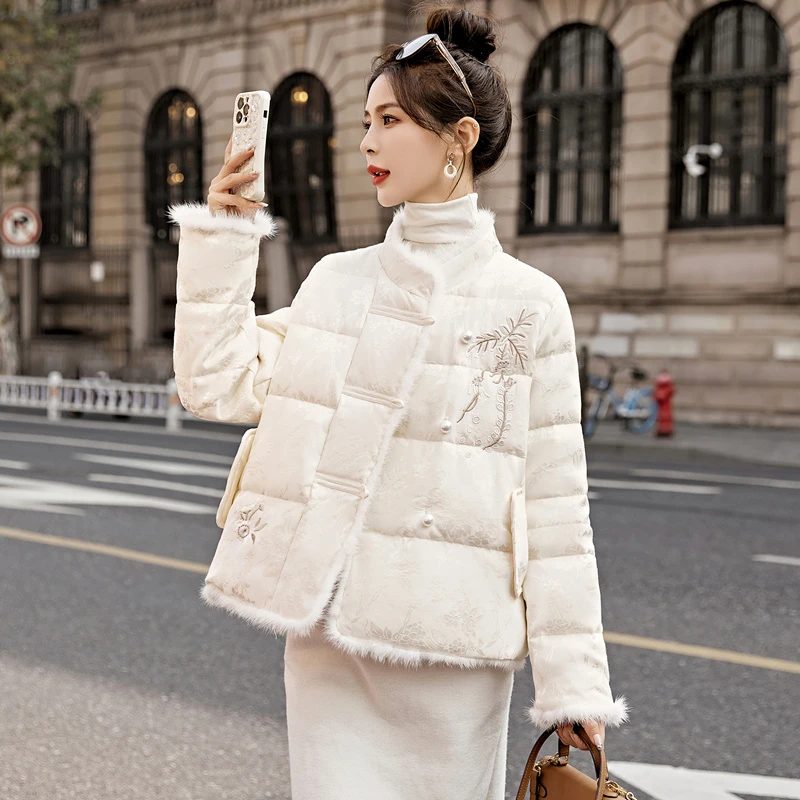 新中式国风羽绒服女2024冬季新款白色超好看高端狐狸毛白鸭绒外套