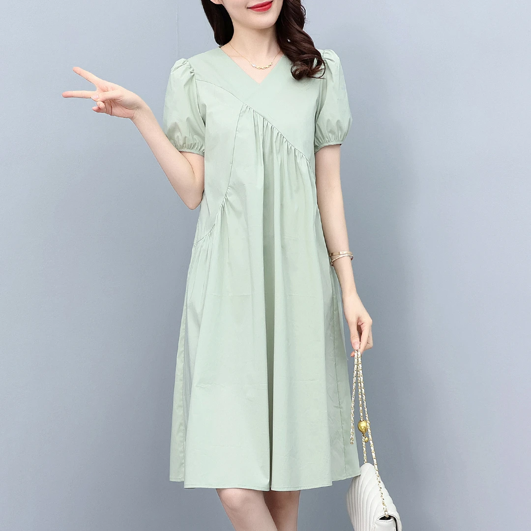 连衣裙女夏2025新款小个子宽松遮肚显瘦气质洋气别致休闲短袖裙子