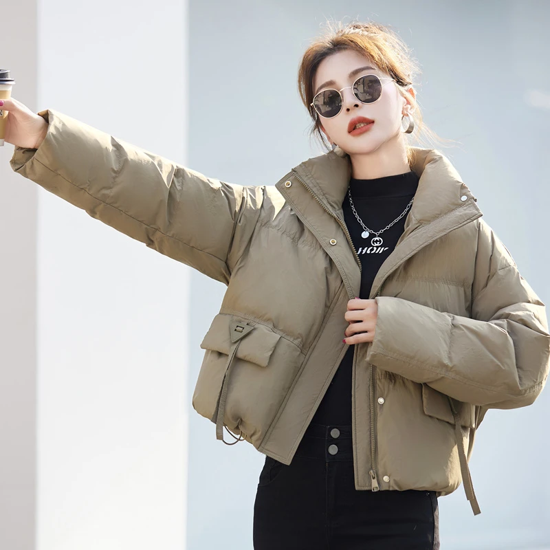 时尚羽绒服女短款2024新款冬宽松小个子爆款白鸭绒面包服加厚外套