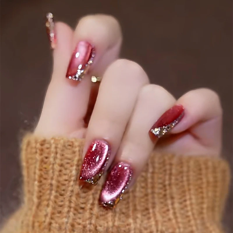 2024新款红色小辣椒纯手工穿戴美甲新年中长款显白氛围感美甲