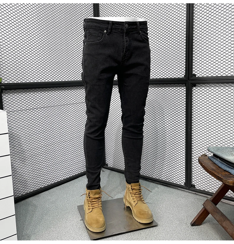 欧货黑色牛仔裤男修身2025新款春秋季潮牌百搭复古显瘦小脚长裤