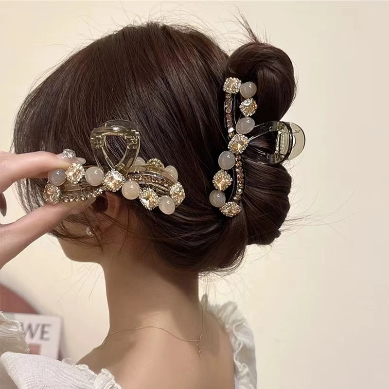 高质量高端珠珠水晶头饰优雅中号马尾头饰可爱精致发饰后脑勺头饰