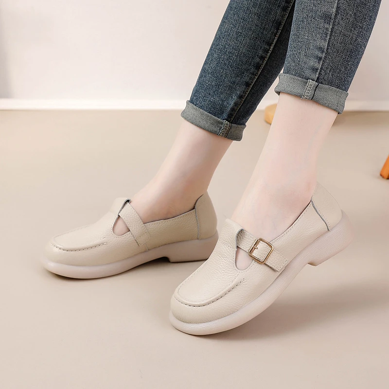 单鞋春秋夏休闲百搭软底厚底舒适平底圆头妈妈鞋外出不累