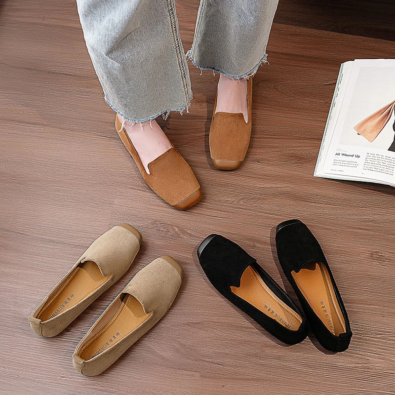 2025年春夏季新品时尚百搭平底网红单鞋方头仙女风女鞋浅口HK8529