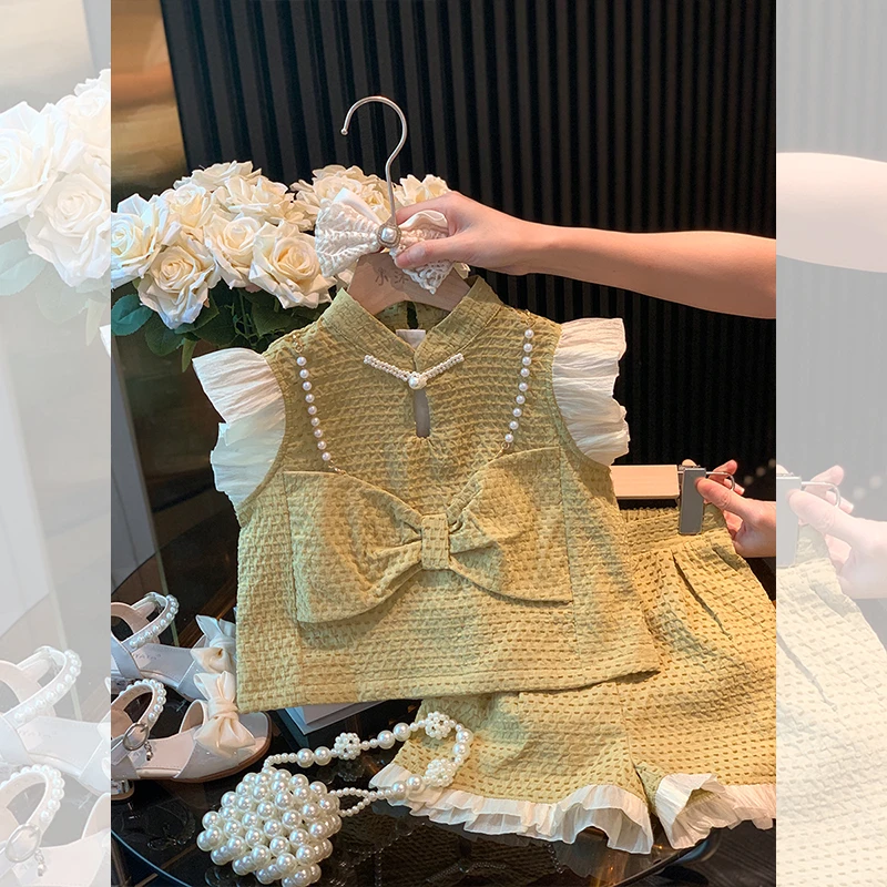 小木木女童洋气套装短裤夏2023新款儿童背心两件套女宝宝网红时髦