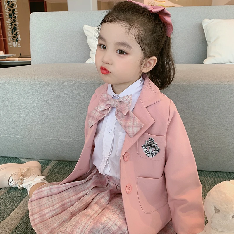 女童学院风套装儿童网红洋气秋装衣服宝宝2022新款jk制服裙三件套