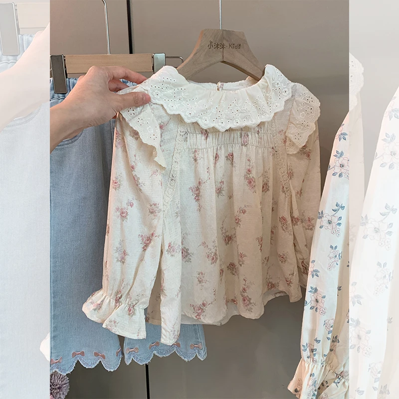 【现货特惠】女童碎花衬衣甜美2024新款小童女宝宝碎花娃娃衫春装