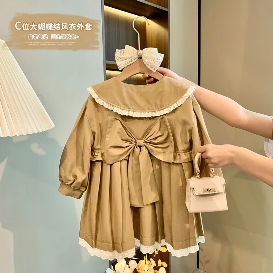 【现货卖完不补】小沐沐女童甜美蝴蝶结百褶裙风衣外套秋款女宝宝