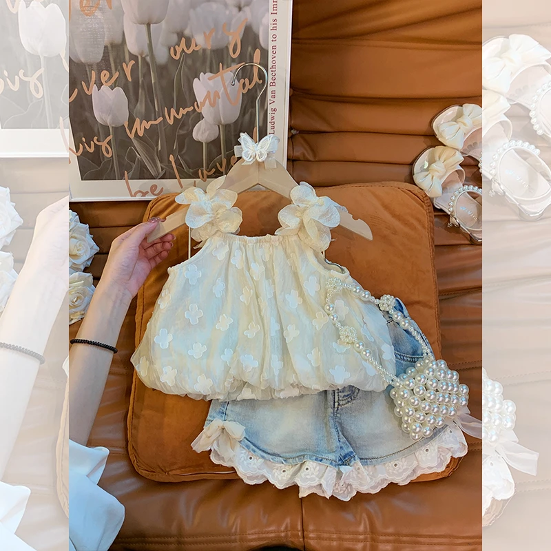 【现货】小沐沐女童吊带上衣小女孩百搭夏2024新小童女宝宝甜美T恤