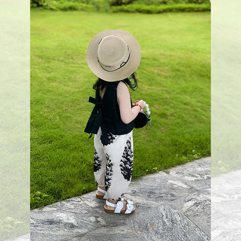 【现货特惠】女童度假套装休闲2024新款夏装小童女宝宝九分裤两件套