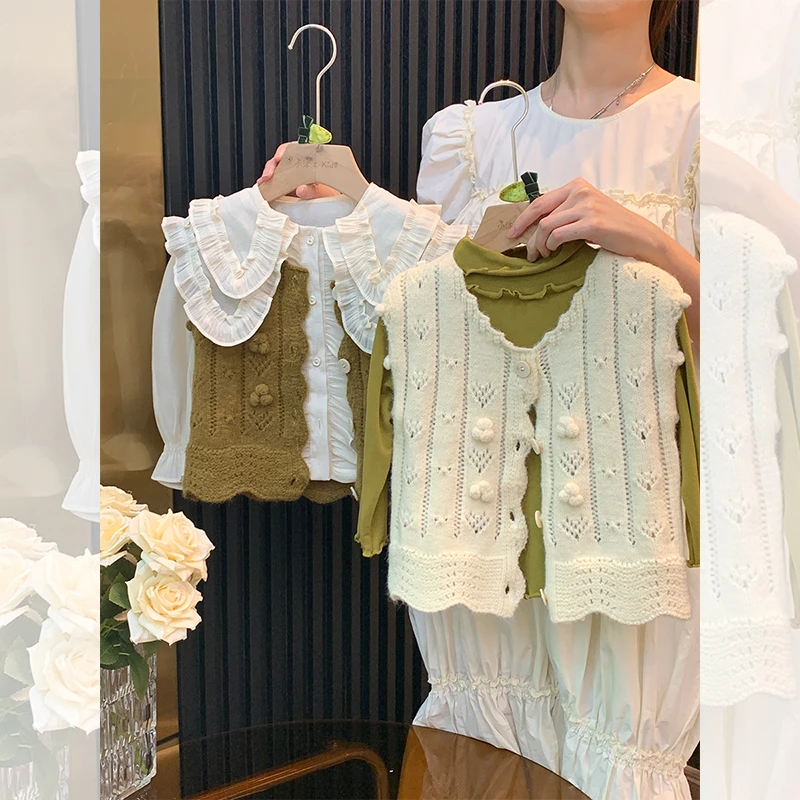 【现货特惠】女童马甲秋2023新小女孩针织开衫女宝宝坎肩毛衣马甲