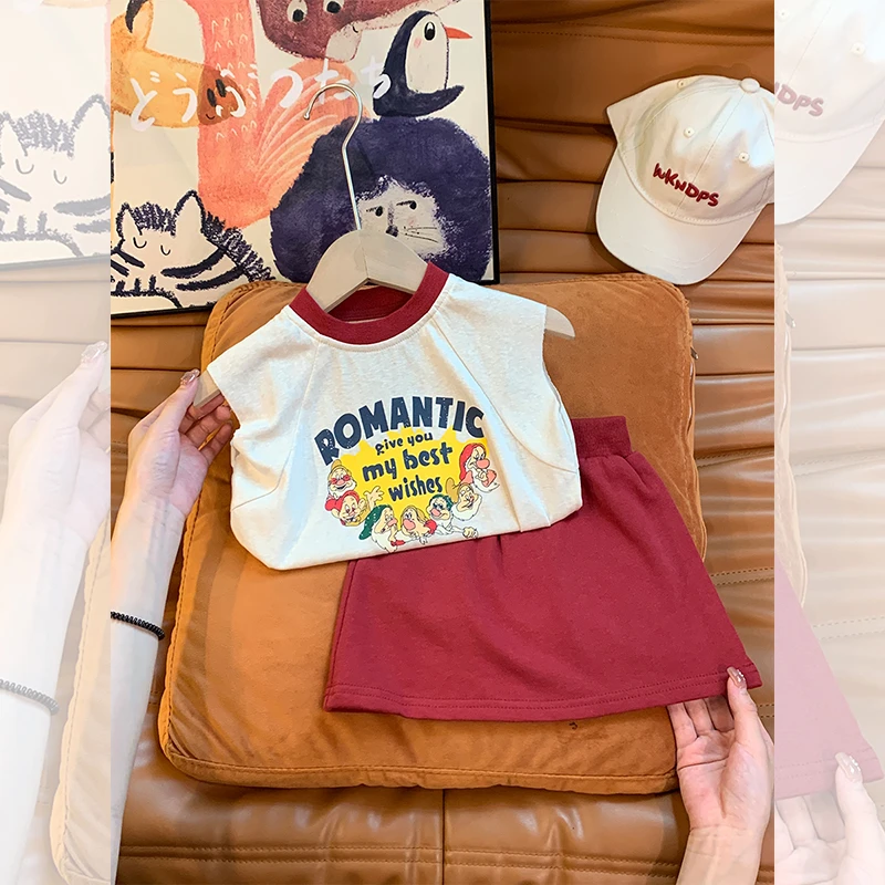 【现货】小沐沐女童背心套装夏卡通2024新款小童女宝宝洋气套装休闲