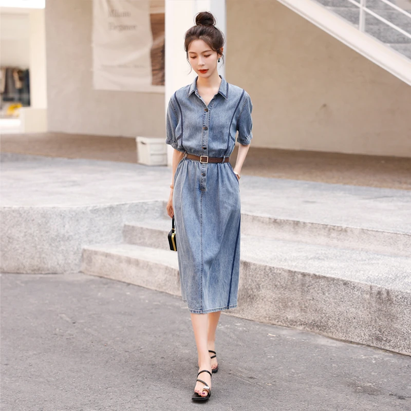 2024年新款减龄收腰显瘦牛仔连衣裙夏季女时尚气质休闲裙子中长裙