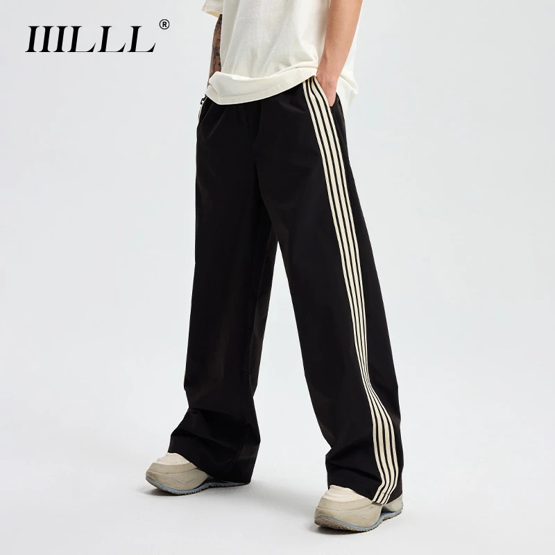 IIILLL童锦程夏季新款侧边条纹运动裤男女潮牌宽松直筒休闲卫裤