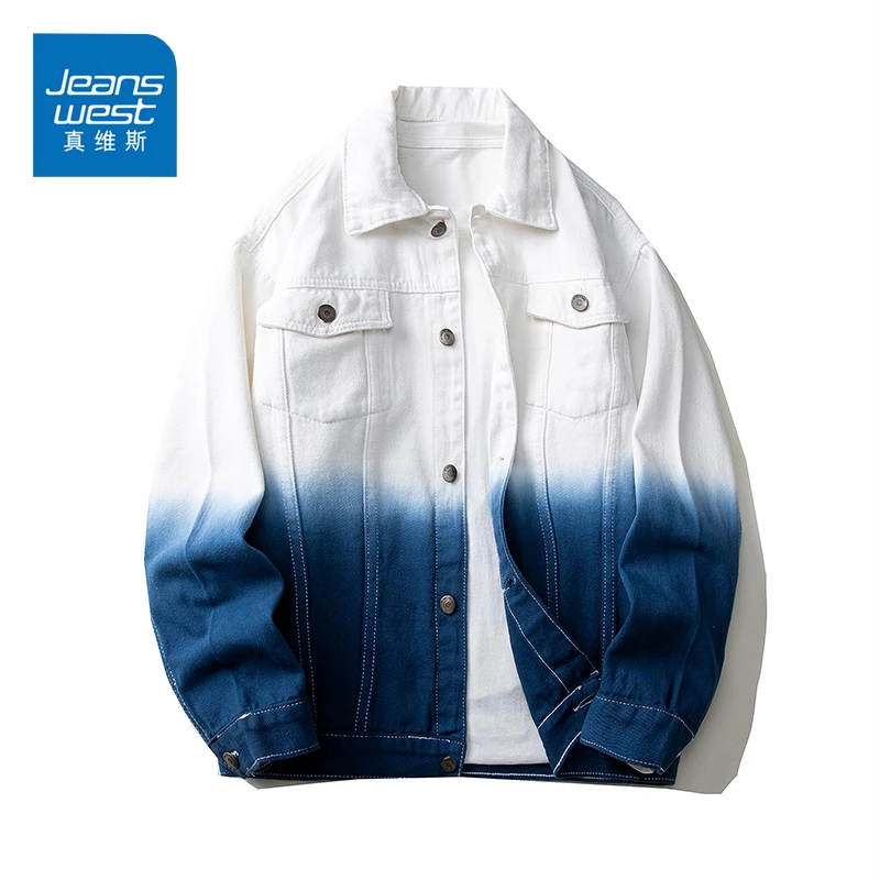 Jeanswest/真维斯2024春秋新款牛仔夹克男士百搭时尚渐变牛仔外套