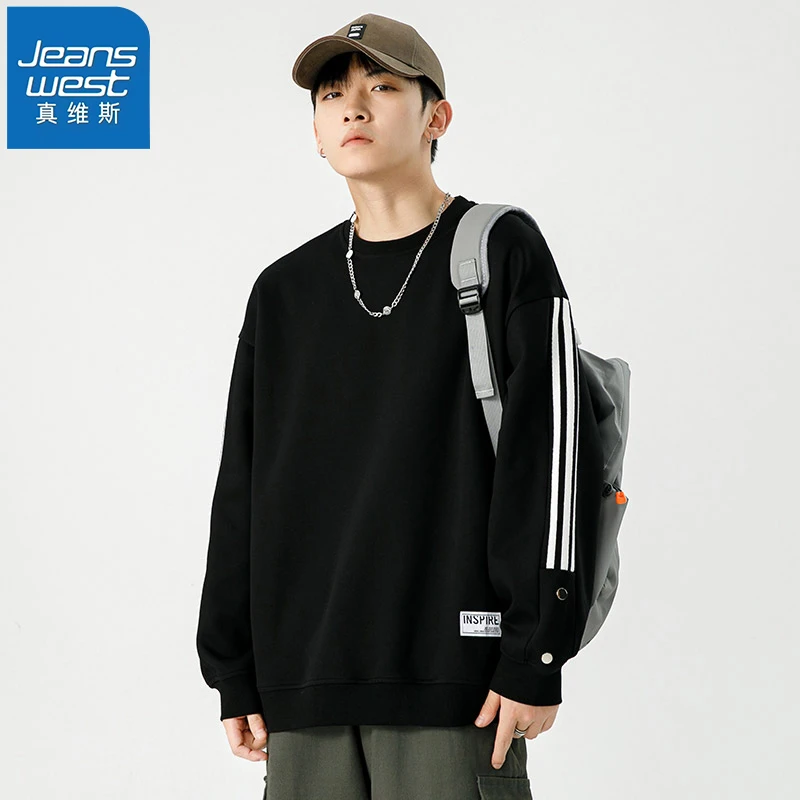 Jeanswest/真维斯男士春季新款休闲百搭宽松潮流圆领长袖ins卫衣