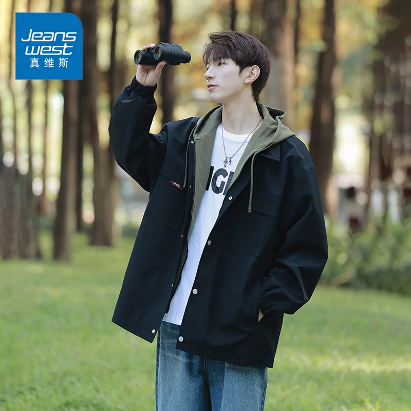 Jeanswest/真维斯秋季男生新款秋季宽松百搭冲锋衣休闲男士夹克