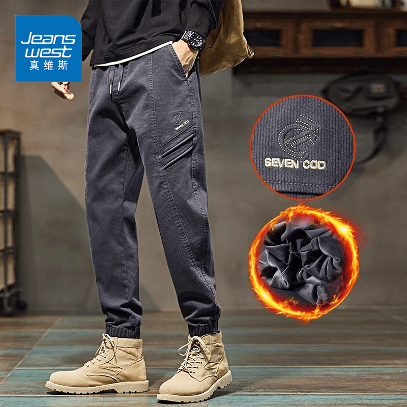 Jeanswest/真维斯冬天裤子男款加绒加厚保暖2023新款宽松休闲裤潮