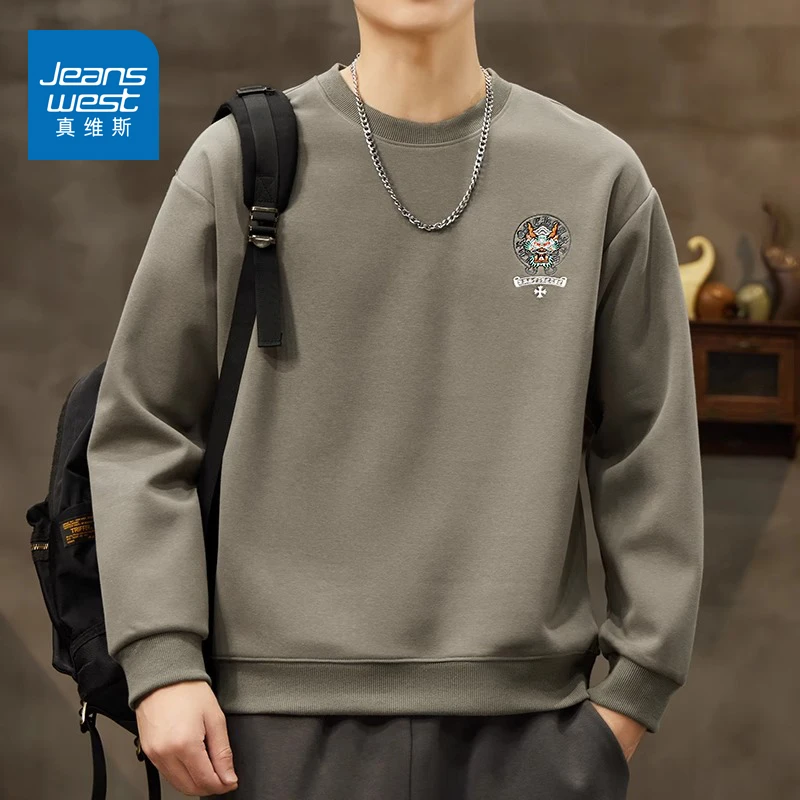 Jeanswest/真维斯秋冬季男士卫衣2024新款宽松百搭秋装长袖上衣服