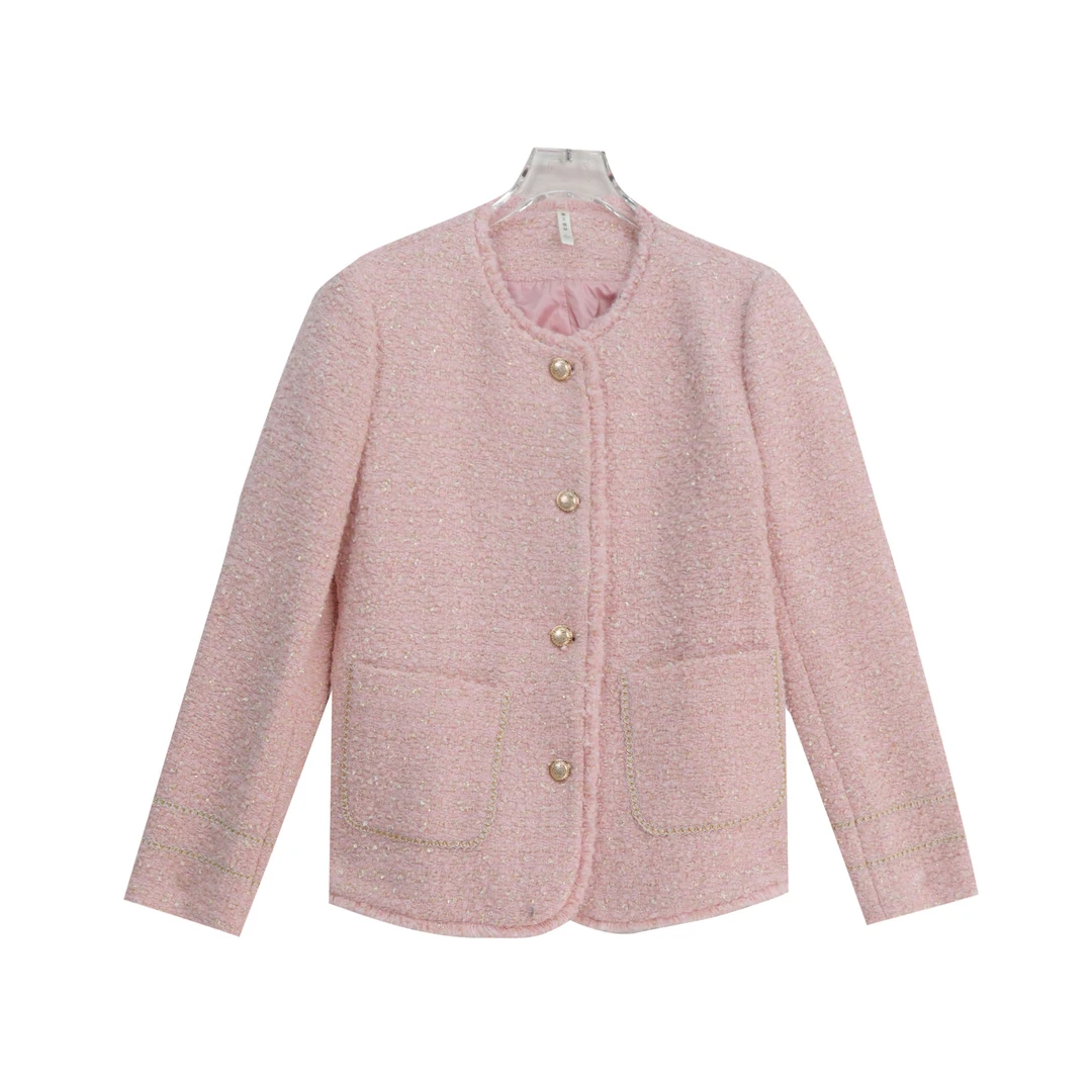 法式温柔气质圆领亮闪小香风轻奢外套S5028